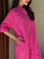 Oversized Linen Shirt Dress in Hot Pink