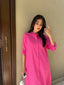 Oversized Linen Shirt Dress in Hot Pink
