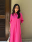 Oversized Linen Shirt Dress in Hot Pink
