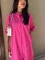 Oversized Linen Shirt Dress in Hot Pink