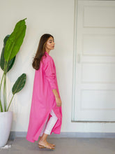 Load image into Gallery viewer, Oversized Linen Shirt Dress in Pink
