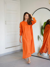 Load image into Gallery viewer, Oversized Linen Shirt Dress in Orange
